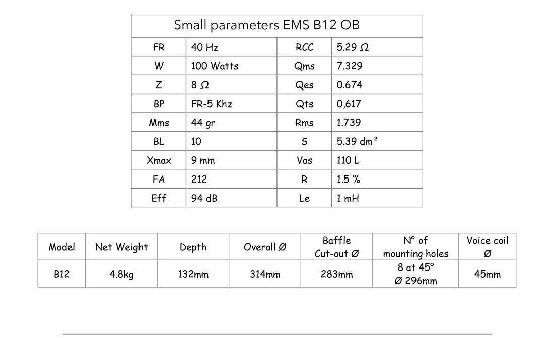 EMS B12 OB (No1214) bass drivers 8 Ohm - pair (2 units)